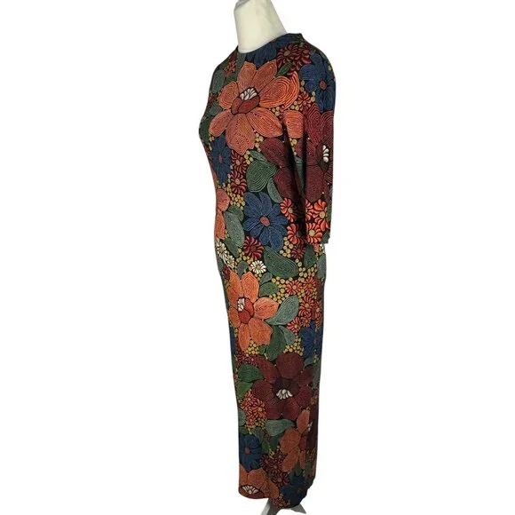Farm Rio Black Stitched Flowers Lenzing™ Ecovero™ Viscose Midi Dress Size Small - Picture 7 of 16